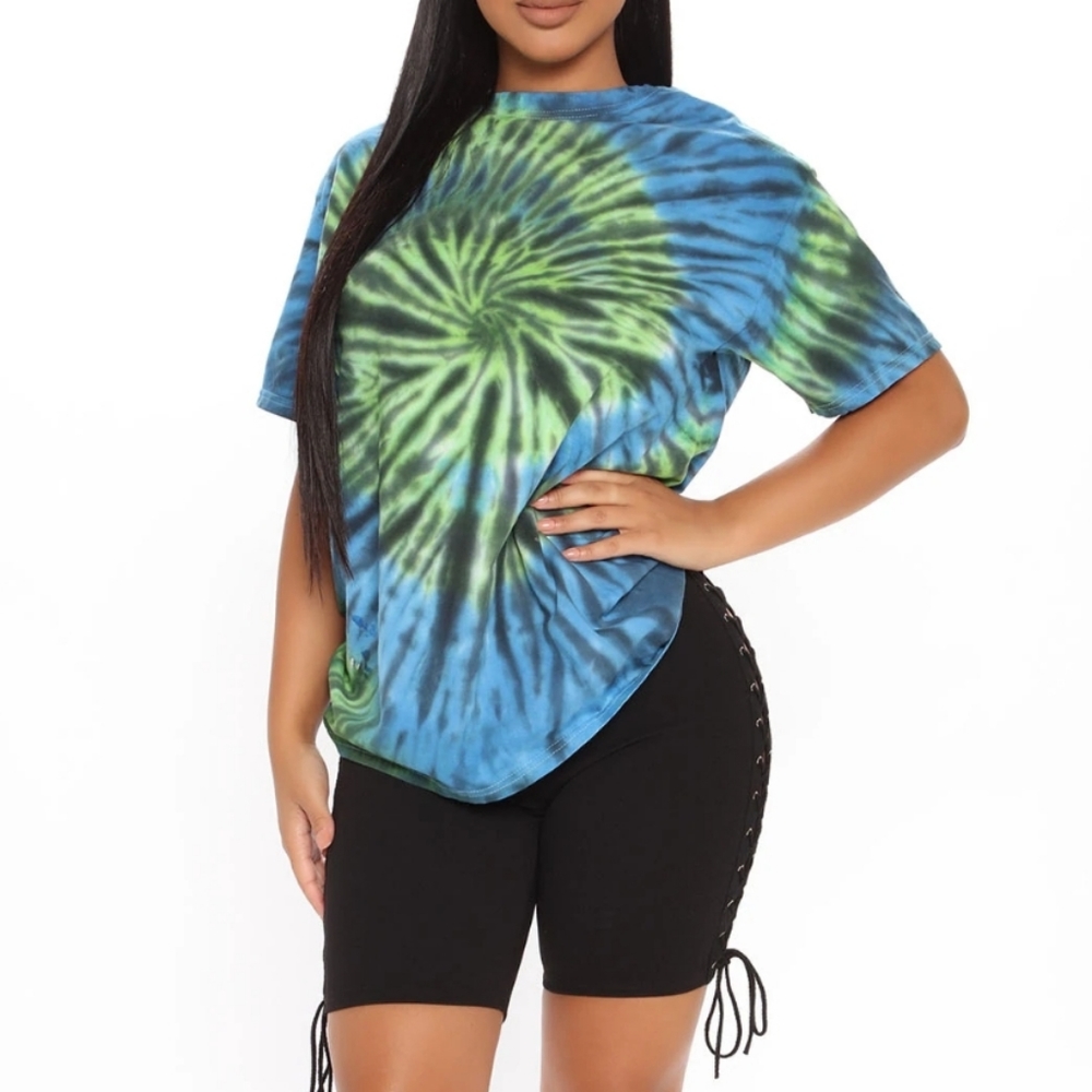 Round And Round Tie Dye Top - Blue/Combo